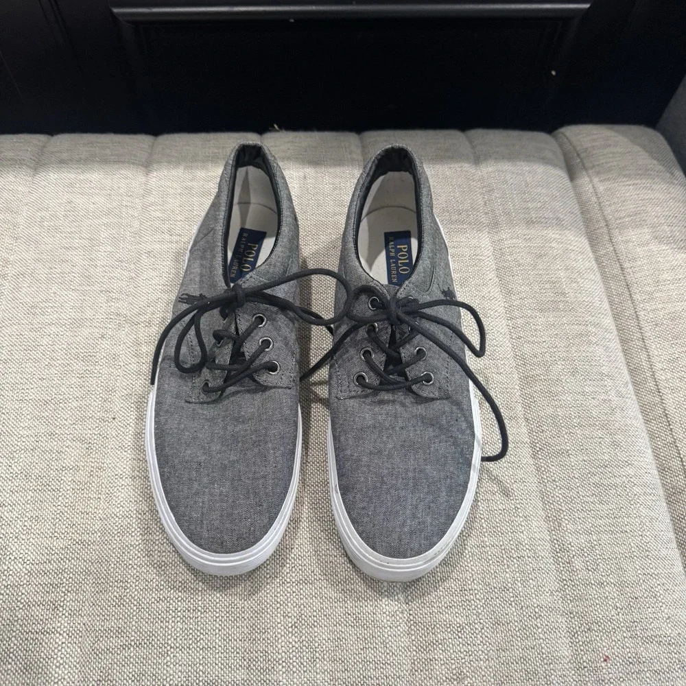 Polo Ralph Lauren Felton Mens‎ 9D Gray Canvas Shoes Sneakers Casual Lace Boat